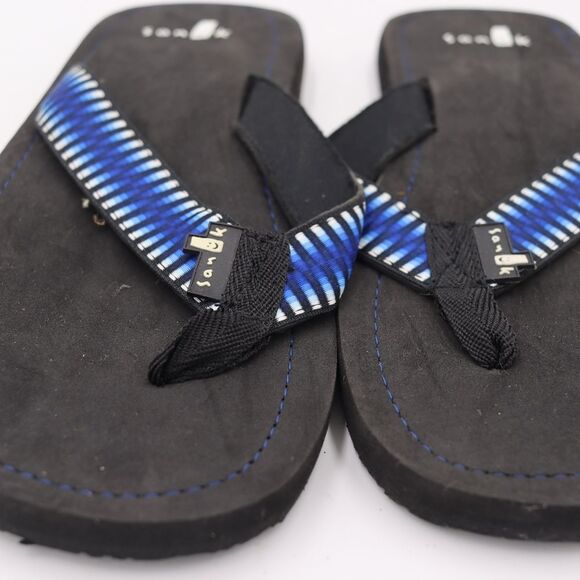 Sanuk Black and Blue Flip Flop Thong Slap Sandals 8 - Picture 3 of 9